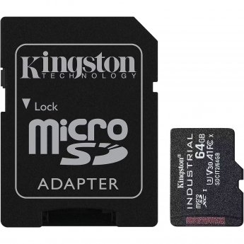 Kingston Industrial, microSDXC, 64GB, Class 10, UHS-I, U3, V30 +Adapter