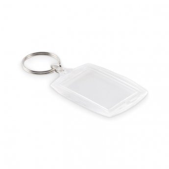 Klasisks akrila atslēgu piekariņš ar papīra ieliktni. Iekšējie izmēri – 4,1 × 2,7 cm.