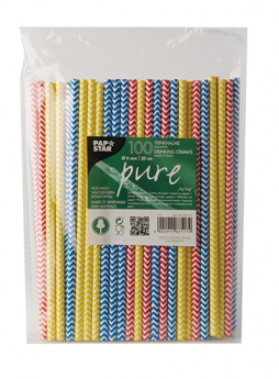 Kokteiļu salmiņi, papīra, PURE Zig Zag, krāsaini, D6cm, 20cm, 0.123kg, 100gab