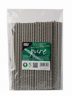 Kokteiļu salmiņi, papīra, PURE Zig Zag, melnbalti, D6cm, 20cm, 0.123kg, 100gab