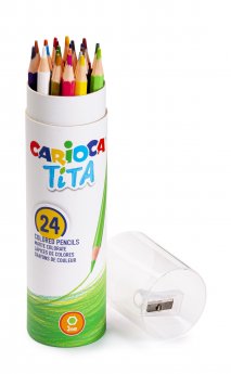 Krāsainie zīmuļi CARIOCA TITA + asināmais, PaperTube, 124gab