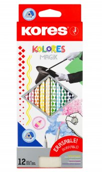 Krāsainie zīmuļi KORES KOLORES MAGIK, trīsstūrveida, 3mm, dzēšami, 12 gab