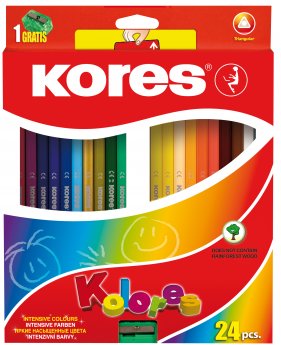 Krāsainie zīmuļi KORES KOLORES, trīssūrveida, 24 gb