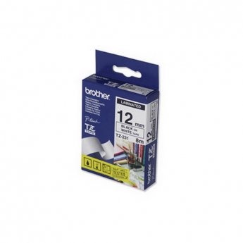 Lenta BROTHER TZE-232, 12 mm x 8 m, sarkani burti uz balta fona