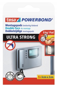 Līmējoša masa tesa® Powerbond Ultra Strong Pads, sadalīta kvadrātiņos, abpusēja, iekšdarbiem un ārdarbiem, 0,6 x 20mm