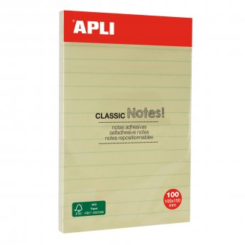 Līmlapiņas ar līnijām Apli CLASSIC 100 x 150 mm, 100 loksnes, dzeltens