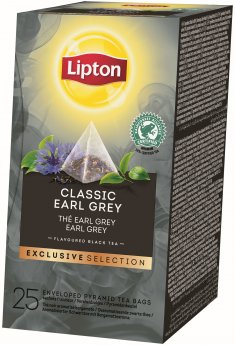 Lipton Melnā aromatizētā Earl Grey tēja ar rudzupuķu un kliņģerīšu ziedlapiņām, Piramīda, 25x1,8g