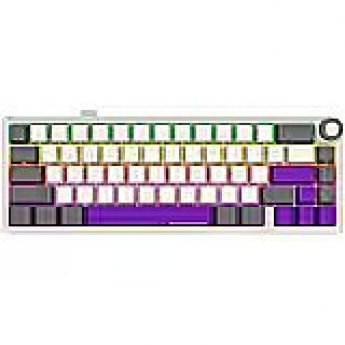 Lorgar Wireless mechanical gaming keyboard Pro, 2.4 GHz, BT, RGB Backlight, 16 modes, 66 keys, 50M presses, linear Lorgar Toxic Purple switches, multimedia knob, built-in 3750 mAh battery, Hot Swap, Gasket mount, spring cable 2.3m, beige grey purple