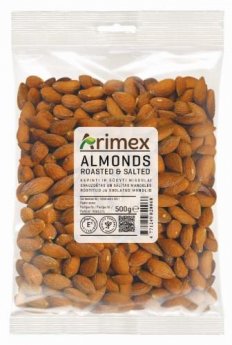 Mandeles grauzdētas, sālītas 500g, ARIMEX