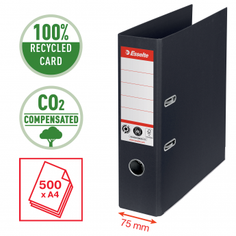 Mape-reģistrs ESSELTE No1 CO2 Neutral, A4, kartons, 75 mm, melnā krāsā