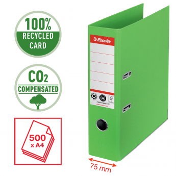 Mape-reģistrs ESSELTE No1 CO2 Neutral, A4, kartons, 75 mm, zaļā krāsā