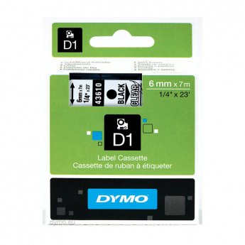 Marķēšanas lente DYMO D1, 6 mm x 7 m, melni burti uz caurspīdīga fona