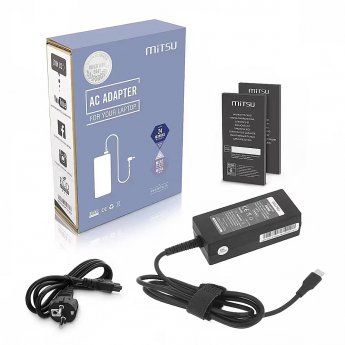 Mitsu Laptop charger power supply 45W USB-C 5V-9V-12V-15V/3A, 20V/2.25A PD