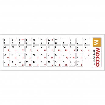 Mocco Keyboard Sticks ENG / RU With Laminated Waterproof Level Black / Red (White Background)
