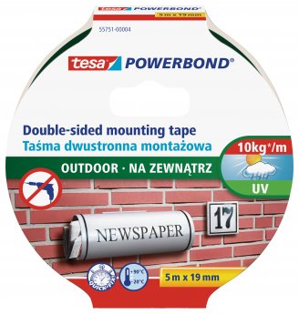 Montāžas līmlente tesa® Powerbond ārdarbiem, abpusēja, 5m x 19mm