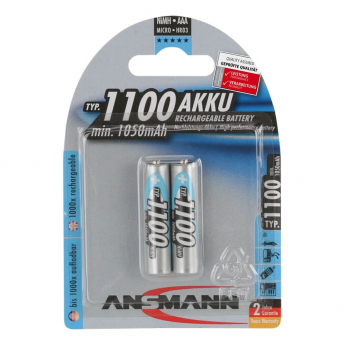 NiMH uzlādējamas baterijas, Micro, AAA tips, 1100mAh (min. 1050mAh), 2 gab