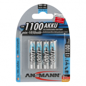 NiMH uzlādējamās baterijas, Micro, AAA tips, 1100mAh (min. 1050mAh) 4 gab.
