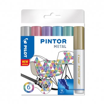 Noturīgais marķieris PILOT PINTOR METALLIC 1.4mm, konisks, 6 krāsu komplekts