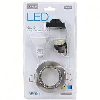 Omega GU10 LED Bulb / 7W / 560lm / 2800K / Warm white + Spot Light Holder