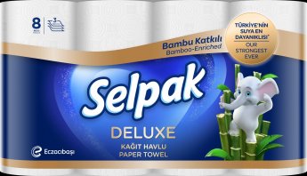 Papīra dvieļi SELPAK Deluxe Bamboo, 3 slāņi, 9.6m, 75 loksnes, 8 ruļļi