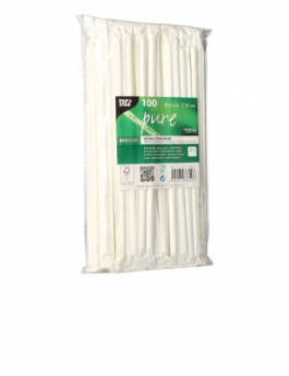 Papīra kokteiļu salmiņi PAPSTAR, balti, D6 mmx20cm, 0.143kg, 100gab