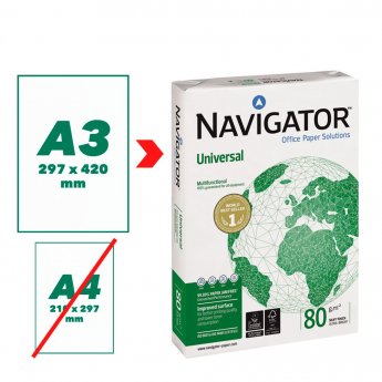 Papīrs NAVIGATOR UNIVERSAL A3 80g/m2, 500 loksnes/iepakojumā