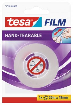Pašlīmējoša lente tesafilm® Hand-Tearable, caurspīdīga, 25m x 19mm