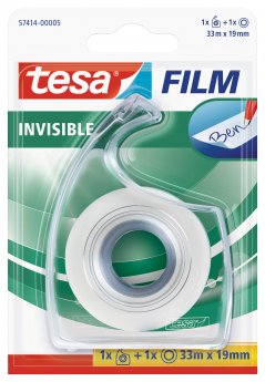 Pašlīmējoša lente tesafilm® Invisible, caurspīdīga 33m x 19mm + 1 turētājs