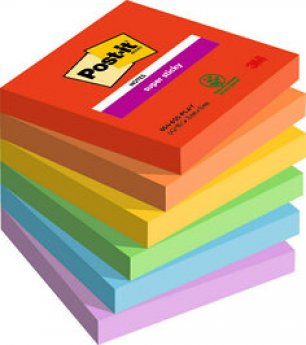 Piezīmju līmlapiņas Post-it Super Sticky, Playful Color, 76 mm x 76 mm, 6 iepak./pakā