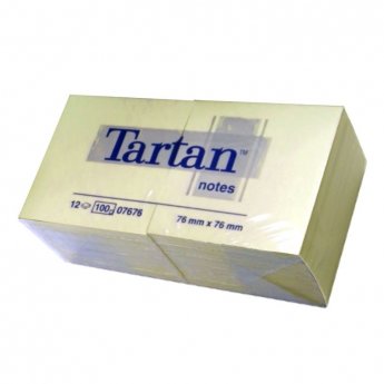 Piezīmju līmlapiņas TARTAN ar izmēru 76x76mm, ,12 gab/iepak., dzeltenā krāsā