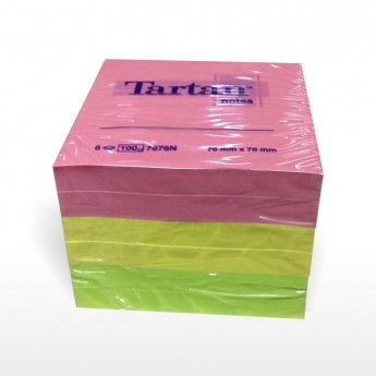 Piezīmju līmlapiņas TARTAN ar izmēru 76x76mm, ,6 gab/iepak., asorti neona krāsas