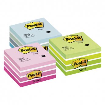 Piezīmju līmlapiņu kubs Post-it Aquarelle, 76x76mm, zilos toņos
