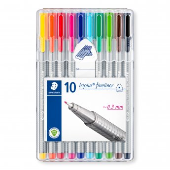 Pildspalvu komplekts STAEDTLER TRIPLUS fineliner, 0.3mm, 10 krāsas