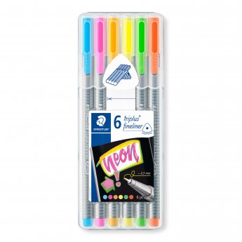 Pildspalvu komplekts STAEDTLER TRIPLUS fineliner, 0.3mm, 6 neona krāsas