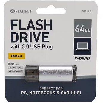 Platinet PMFE64 X-DEPO 64GB USB 2.0 Flash Memory Silver