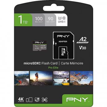 PNY Technologies Pro Elite, microSDXC, 1TB, UHS-I, U3, V30 +Adapter