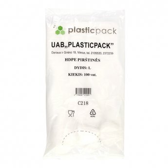 Polietilēna cimdi PLASTICPACK, HDPE, L izmērs, 100 gab./50 pāri