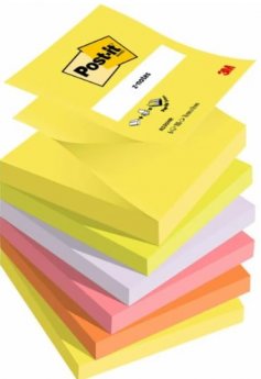 Post-it® Z-Notes, dažādas neona krāsas, 76 mm x 76 mm, 6 bloki/iepakojums