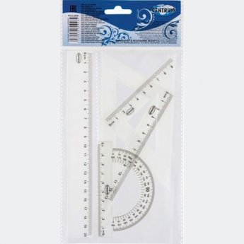 Rasēšanas komplekts CENTRUM Lineāls 20 cm, 2 trīstsūri, transportieris