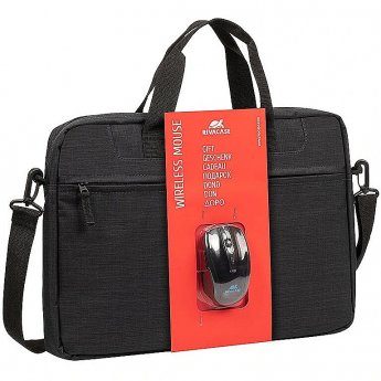 Rivacase Regent Laptop bag + Wireless mouse, 15.6", Black