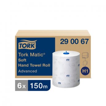 Roku dvieļi TORK Advanced Advanced Matic H1, 2 sl., 612 lapas rullī, 21 cm x 150 m, baltā krāsā