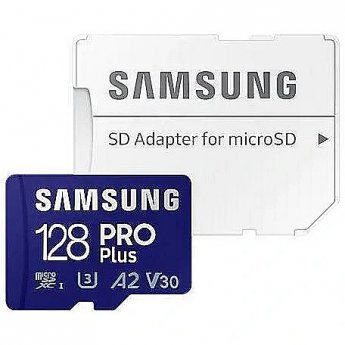 Samsung PRO Plus, microSDXC, 128GB, UHS-3, Class 10, V30 +Adapter