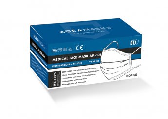 Sejas maskas AGEA, 3 slāņu, AM-101 Tips II R > 98%, 50gab