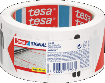 Signāla sociālās attālināšanas lente TESA, 50 m x 50 mm, balta / sarkana