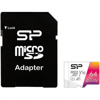 Silicon Power Elite, microSDXC, 64GB, Class 10, UHS-I, U1, V10 +Adapter