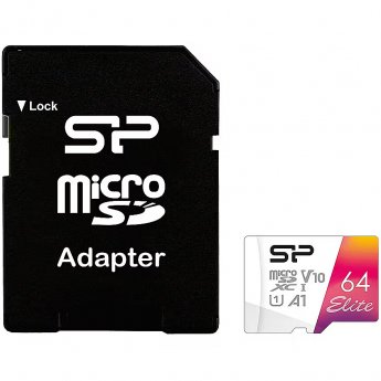 Silicon Power Elite, microSDXC, 64GB, Class 10, UHS-I, U1, V10 +Adapter