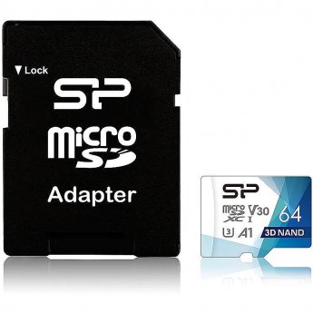 Silicon Power Superior Pro, microSDXC, 64GB, UHS-I, U3, V30 +Adapter