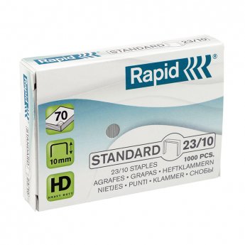 Skavas Rapid, Standard, 23/10, 1000 skavas/kastītē, lieljaudas skavas līdz 70 papīra loksnēm