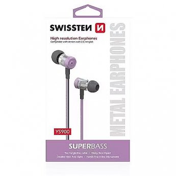 Swissten SuperBass Earbuds Metal YS900 Stereo  Headset With Microphone 3,5mm / 1.2m Purple