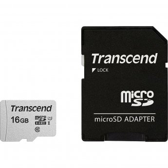 Transcend 300S-A, microSDHC, 16GB, Class 10, UHS-I, U1 +Adapter